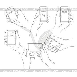 Hand with phone set - vector image