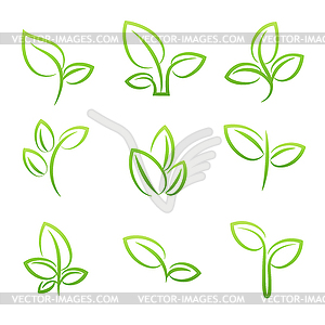 Leaf symbol, Set of green leaves design elements - vector clipart