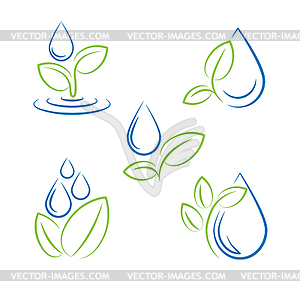 Water drop and leaf symbol set - vector EPS clipart