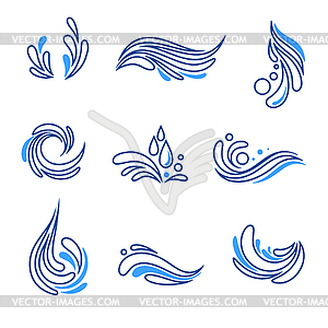 Water drop and splash eco icon set - vector image