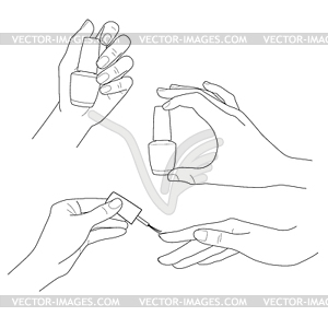 Маникюр, женские руки, лак для ногтей набор - клипарт в формате EPS