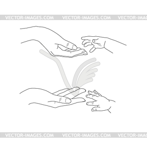 Babys hand reaching up to its mothers palms image - vector image