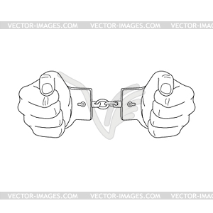 Man hands with handcuffs - royalty-free vector image