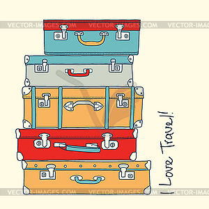 Collection of retro suitcases love travel concept - vector image