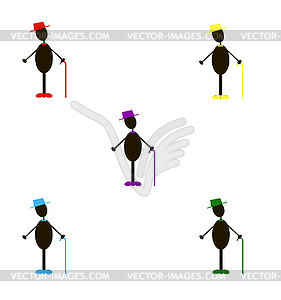 Stylish gentlemen in varicolored hats and bow ties - vector clipart