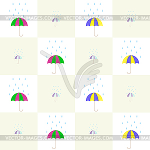 Colorful umbrellas under falling rain drops pattern - vector clip art