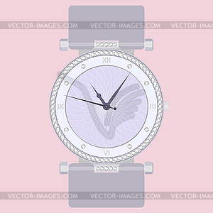 Elegant fashion women`s wrist watch with gems - vector clip art