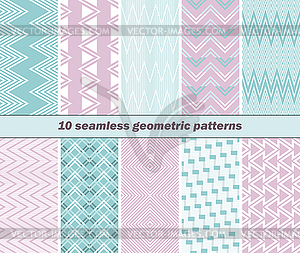 10 seamless geometric patterns in pink and blue - vector EPS clipart