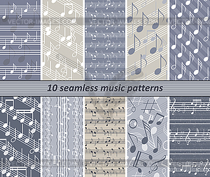 10 seamless music patterns - vector clipart