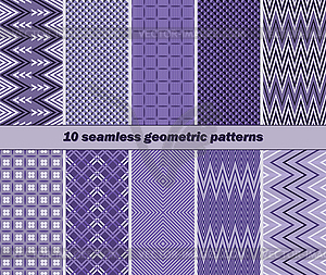 10 seamless geometric patterns in violet color - vector clipart