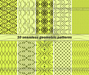 10 seamless abstract geometric patterns in lime - vector clipart