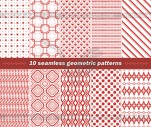 10 бесшовные абстрактный геометрические узоры в красный цвет - клипарт в векторном формате