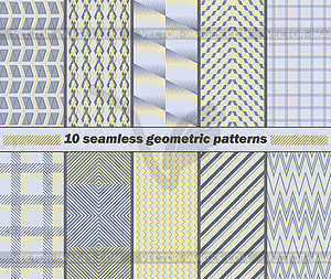 10 seamless abstract geometric patterns in yellow, - vector image