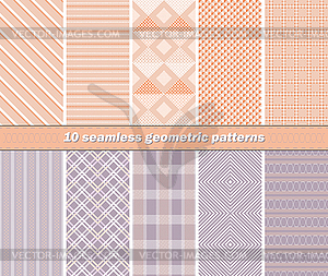 10 seamless abstract geometric patterns in orange - vector clip art