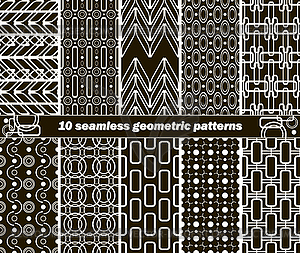 10 seamless geometric black and white patterns - vector image