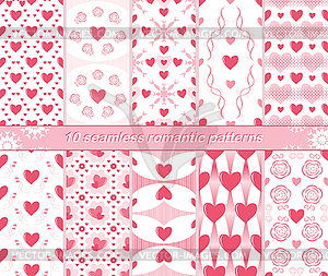 10 seamless romantic patterns - color vector clipart