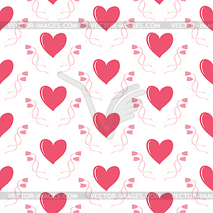 Seamless romantic pattern of hearts and flowers - vector image