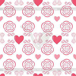 Seamless romantic pattern with hearts and flowers - vector image