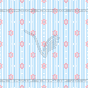 Seamless striped pattern with dots and flowers - vector clip art