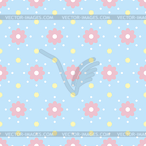 Gentle seamless pattern with polka dot and flowers - vector clipart