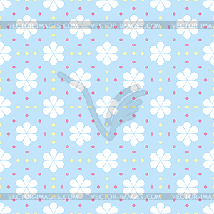 Gentle seamless pattern with polka dot and flowers - vector image