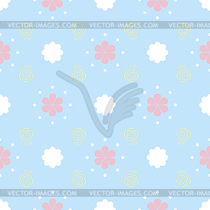 Gentle seamless pattern with flowers and dots - vector clip art