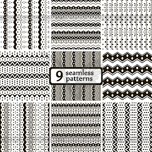 Black and white seamless tribal patterns with - vector clip art