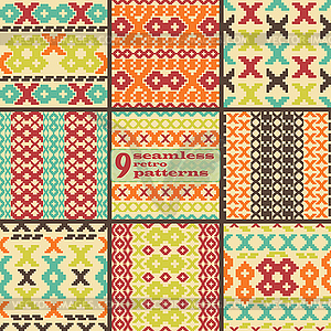 Set of seamless knitted retro patterns - vector clipart