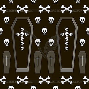 Seamless pattern of coffins, crosses, skulls, bones - vector clipart / vector image