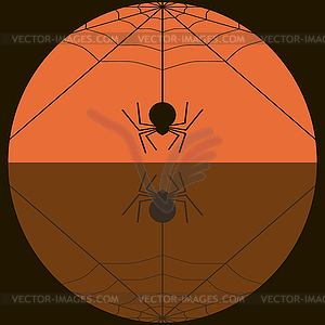 Fat spider spinning web background in black and - vector clipart