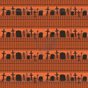 Seamless Halloween pattern of cemetery in black - vector image