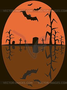 Halloween picture of bats flying over sinister - vector image