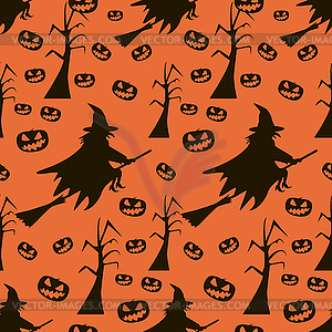 Seamless pattern of witches, evil pumpkins, dead - vector clipart