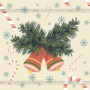 Christmas bells with candy canes and snowflakes - vector clip art