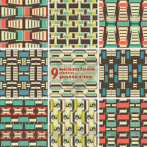 Набор бесшовных геометрических ретро-моделей - стоковый векторный клипарт