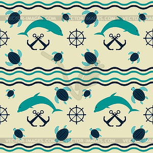 Seamless nautical pattern in retro color palette - vector clipart