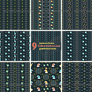 Набор бесшовных рождественских и новогодних узоров - графика в векторном формате