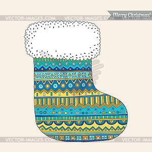 Christmas stocking for gifts, decorative pattern - vector clip art