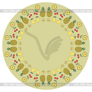 Decorative round fruit frame on background - vector clipart