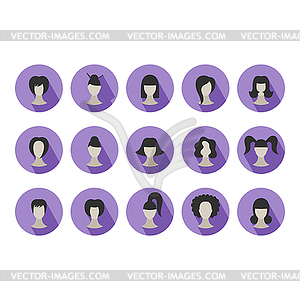 Set of flat icons of hairstyles for woman - vector image
