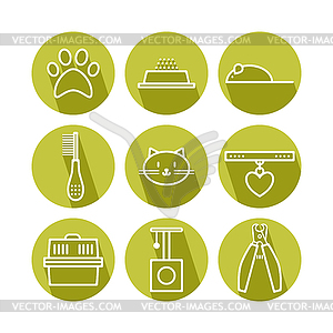 Set of pets icons, cat symbols - vector image