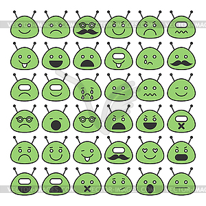 Set of space aliens icons with different emotions, - vector clip art