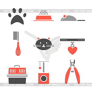 Set of pets icons, cat symbols - vector clip art
