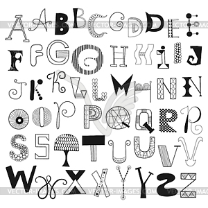 Alphabet letters of to Z. Set of doodle letters - vector image