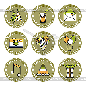 Holiday flat icons, happy birthday, set. - vector clip art