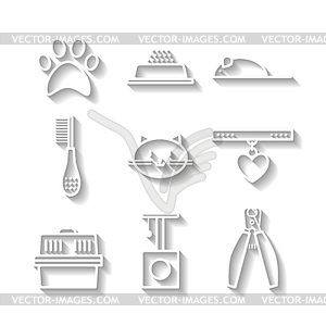 Set of pets flat icons, cat symbols - vector clipart