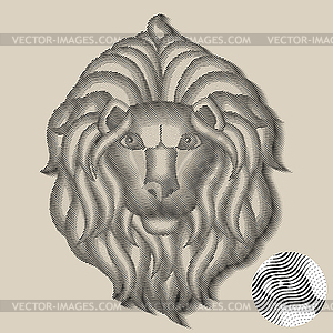 Lion head in engraving style. Vector illustration. - vector image