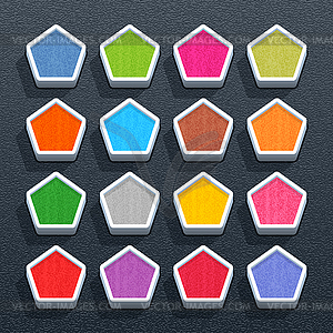 Blank pentagon button with painted texture - vector image