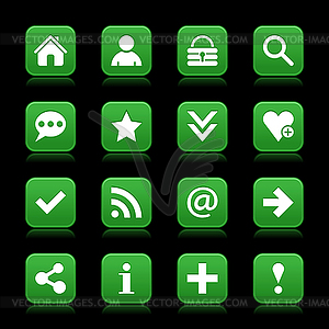 16 dark green satin icon with white basic sign on rounded square web button with color reflection - vector clipart