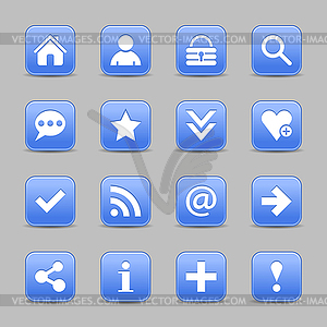 16 blue satin icon with white basic sign on rounded square web button with black shadow - vector image